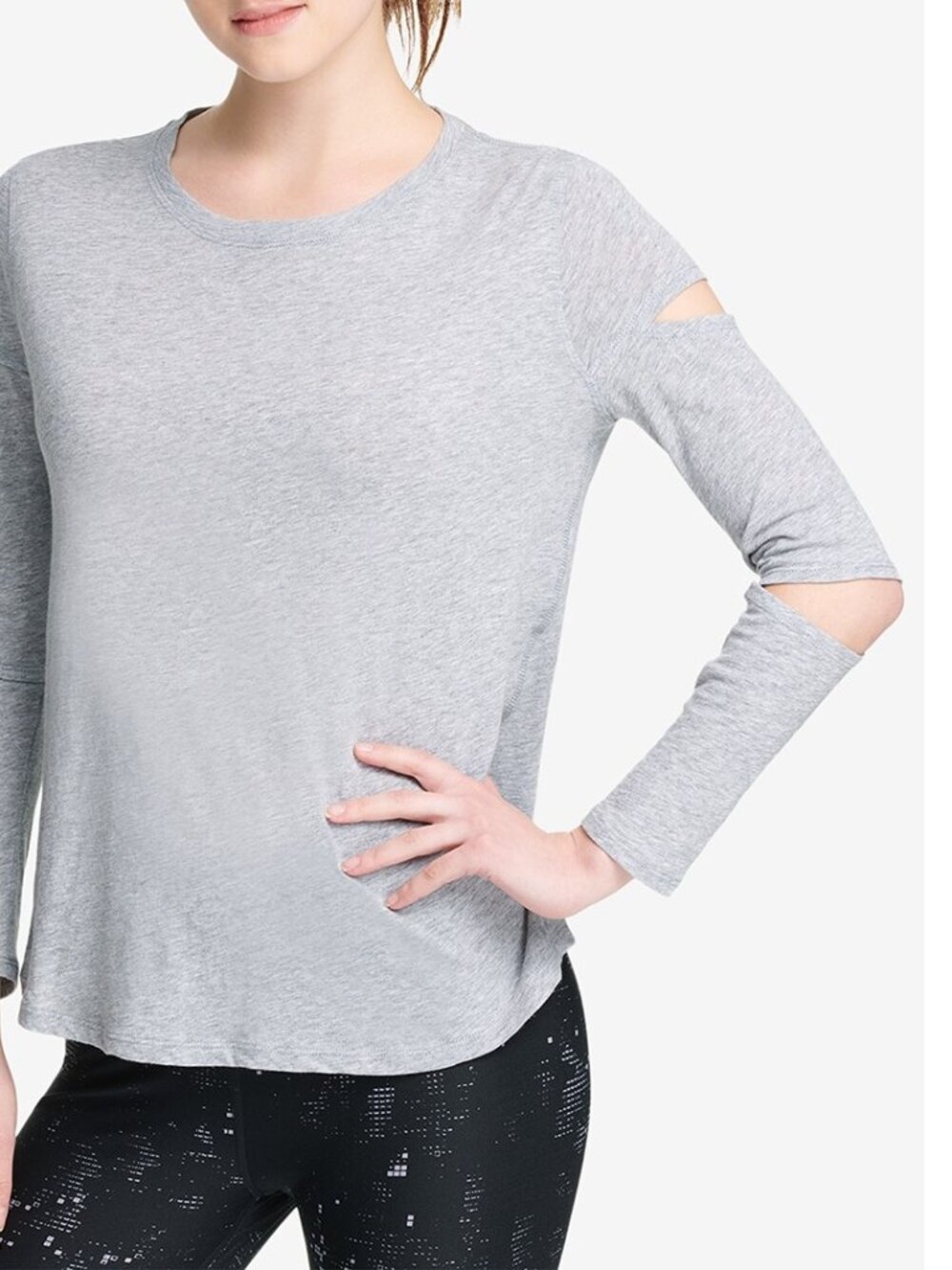 DKNY Womens Long Cut Out Sleeve T-Shirt